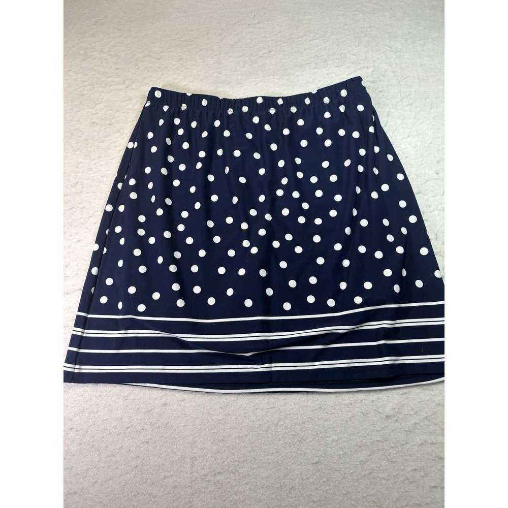 Susan Graver Liquid Knit Pull-On Skort Size Small Navy White Polka Dot Stripe